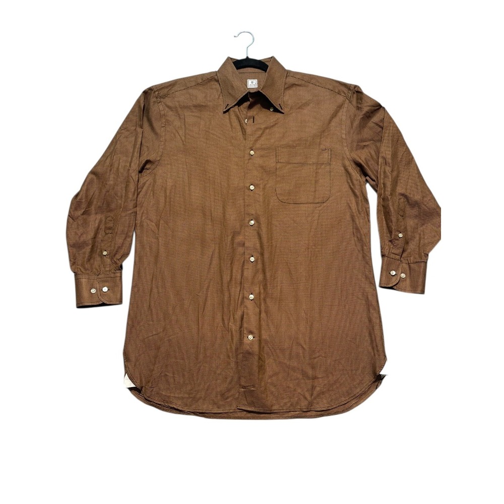 PETER MILLAR Men's Medium Brown Houndstooth Check Button Up Long Sleeve Shirt